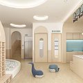 Baby Dolphin Nursery Interior With Arched Design Light Blue Walls Bookshelves And Welcome Sign
