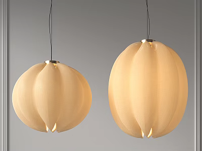 Two Beige Pleated Sphere Pendant Lights Hanging Modern Home Decor 3d model