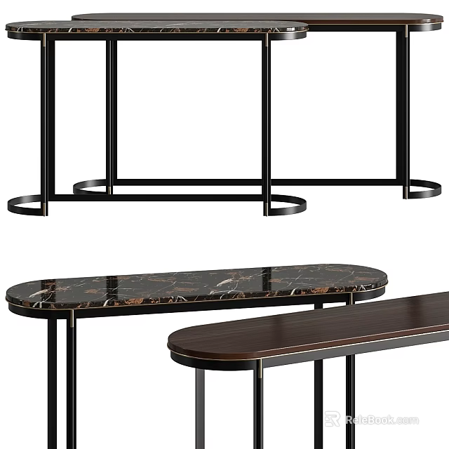 Modern Functional Table With Black Metal Legs And Marble Tabletop Design 3d model