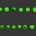 Green Plant Models With Various Shapes And Brown Bases And Reflections On Black Background