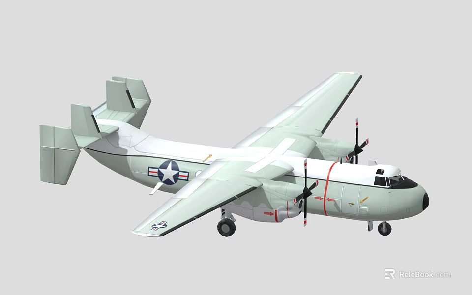 Military Fighter Jet With US Air Force Insignia Twin Propellers And Light Gray Body Design 3d model 