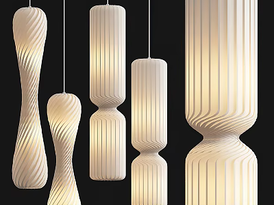 Modern Pendant Lights With Various Unique Textured White Shapes And Illuminated Glow 3d model
