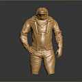 Golden Animal Statue In Standing Pose Wearing Jacket And Pants On Gray Background