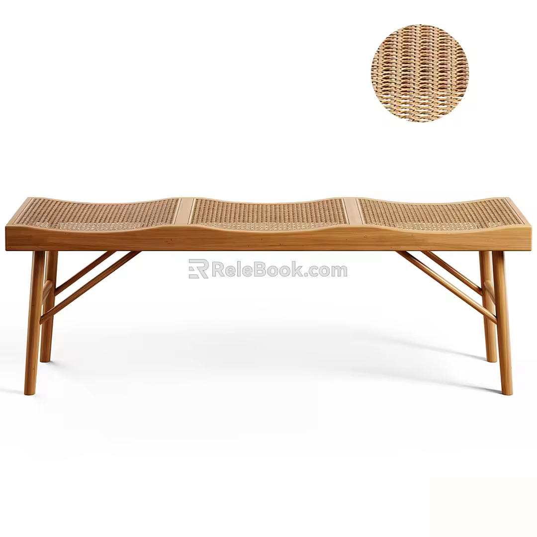 Rattan Bench Low Stool Sofa Stool 3d model