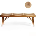 Rattan Bench Low Stool Sofa Stool 3d model