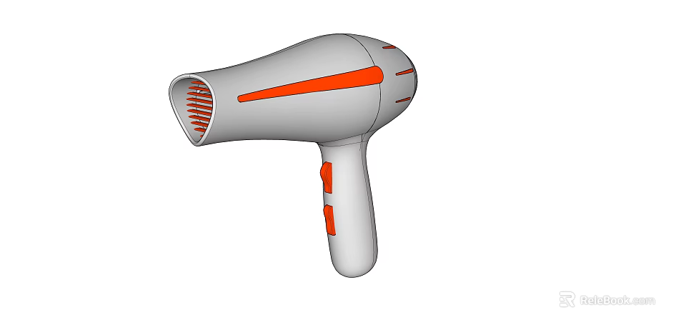 White Handheld Hair Dryer With Orange Accents And Modern Design For Daily Use 3d model 