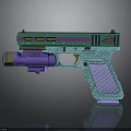 Colorful Modern Pistol With Green Purple Accents Textured Grip And Unique Design