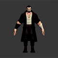 Bearded Man Wearing Black Long Coat White Shirt Cross Pendant Bandaged Arms Dark Pants Boots