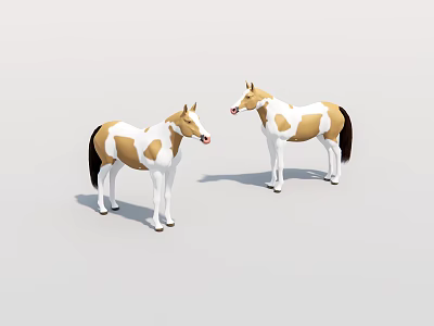 Two Brown And White Decorative Horse Models Standing On White Background 3d model