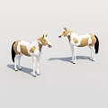 Two Brown And White Decorative Horse Models Standing On White Background 3d model
