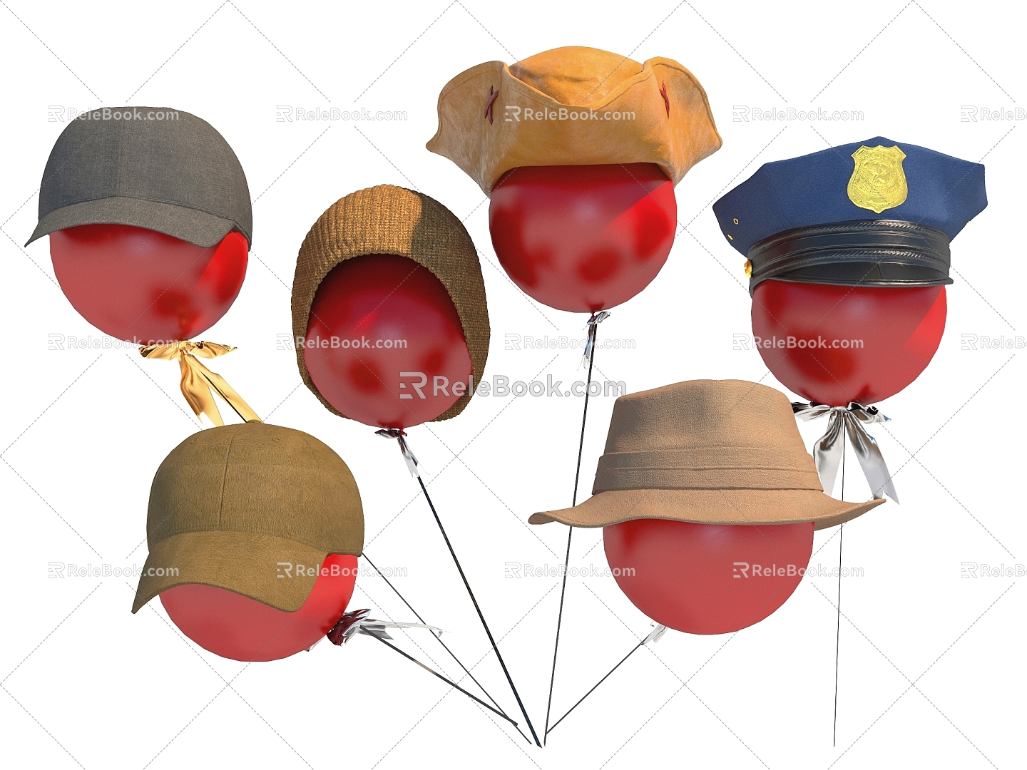 Modern Hat Knitted Hat Cowboy Hat Baseball Cap Decoration Ornaments Balloon 3d model