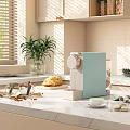 Modern Kitchen Countertop With Coffee Machine And Daily Appliances Sunlight Plant Bread Cup