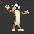 Standing Knitted Tiger Doll With Open Arms Orange Stripes and White Belly