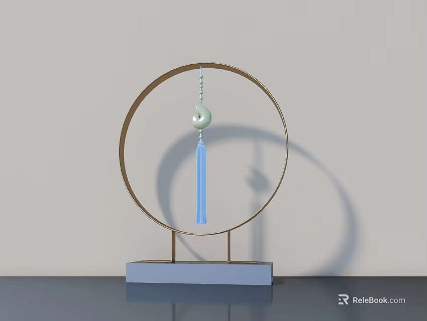 Modern Minimalist Metal Ornament Decoration Set With Circular Frame Green Bead And Blue Tassel 3d model 
