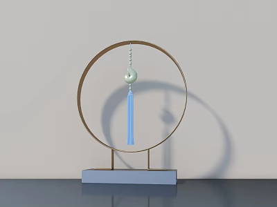 Modern Minimalist Metal Ornament Decoration Set With Circular Frame Green Bead And Blue Tassel 3d model