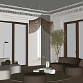 Modern Living Room Interior With Beige Sofas Floor to Ceiling Windows and Indoor Tree
