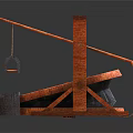 Cartoon Scene Of Orange Wooden Guillotine With Frame Inclined Platform And Hanging Metal Part