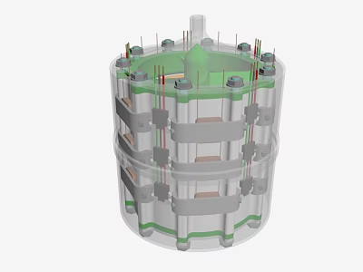 Cylindrical Industrial Equipment With Multi Layer Structure And Top Mounted Components 3d model