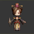 Cartoon Style Woman In Traditional Outfit With Decorated Hair Bun And Fan