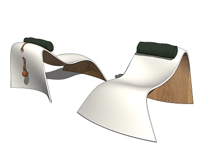 Modern Lounge Chairs with White Frame Wood Base and Green Cushions 3d model