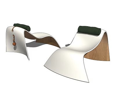 Modern Lounge Chairs with White Frame Wood Base and Green Cushions 3d model