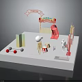 Vibrant Circus Scene With Green Plant Decorations And Colorful Tents Props