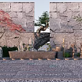 Karesansui Japanese Rock Garden Design With Gravel Stones Stone Lantern Red Maple And Stone Wall