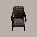 Modern Stylish Accent Chair With Wooden Arms Legs And Geometric Pattern Fabric
