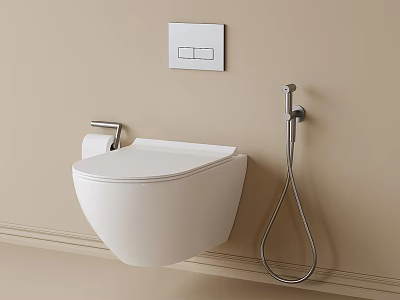 Wall mounted White Toilet With Bidet Spray Toilet Paper Holder And Control Panel 3d model