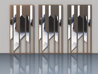 Elegant Modern Swing Doors With Golden Frames And Geometric Patterns 3d model