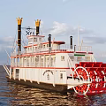Classic Paddle Steamboat With Twin Funnels On Water 3d model