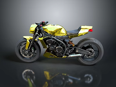 Sleek Shiny Metallic Golden Motorcycle With Modern Design Black Seat Tires 3d model