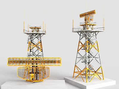 Commercial Tower Equipment with Metal Framework Platforms Antennas and Yellow Silver Structure Design 3d model