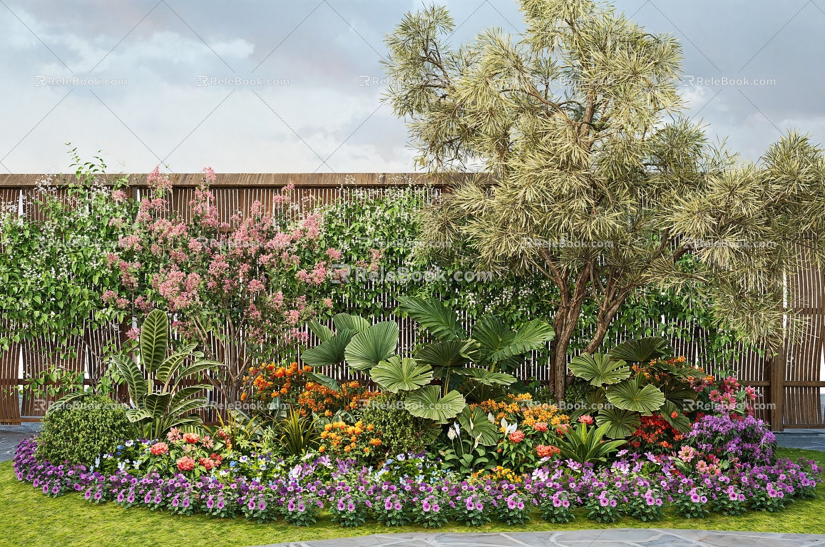 plant flower border flower and grass combination crape myrtle tree vine plant pile plant landscape model