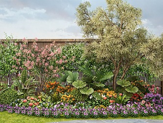 plant flower border flower and grass combination crape myrtle tree vine plant pile plant landscape 3d model