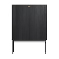 Black Decorative Cabinet With Vertical Striped Design And Metal Legs For Modern Home