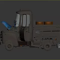 Vintage Green Truck With Open Hood Door And Orange Crates In Cargo Bed