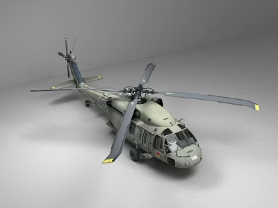 Military Helicopter with Rotor Blades Cockpit Details and Gray Fuselage Design 3d model