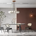 Elegant Modern Dining Table Set With Four Chairs Pendant Light And Striped Wall 3d model