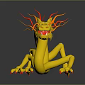 Golden Dragon With Red Flame Accents On Black Background And Reflection