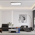 Modern Living Dining Room Interior Design With Dark Sofa Coffee Table And Wall Art
