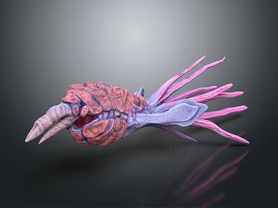 Colorful Biomorphic Creature With Pink Purple Tentacles And Segmented Red Body 3d model