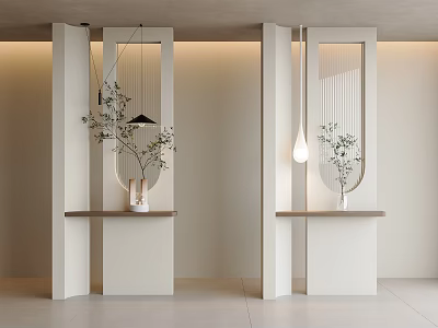 Modern Cream Partition Entrance Partition Glass Partition Green Plant Small Chandelier Entrance Partition Wall Changhong Glass Partition 3d model