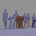 Conference Table Display Featuring Podiums And Standing Figure Models In Various Styles 3d model