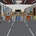 School Modern Classroom Interior With Colorful Chairs Tables TV And Floor Lines