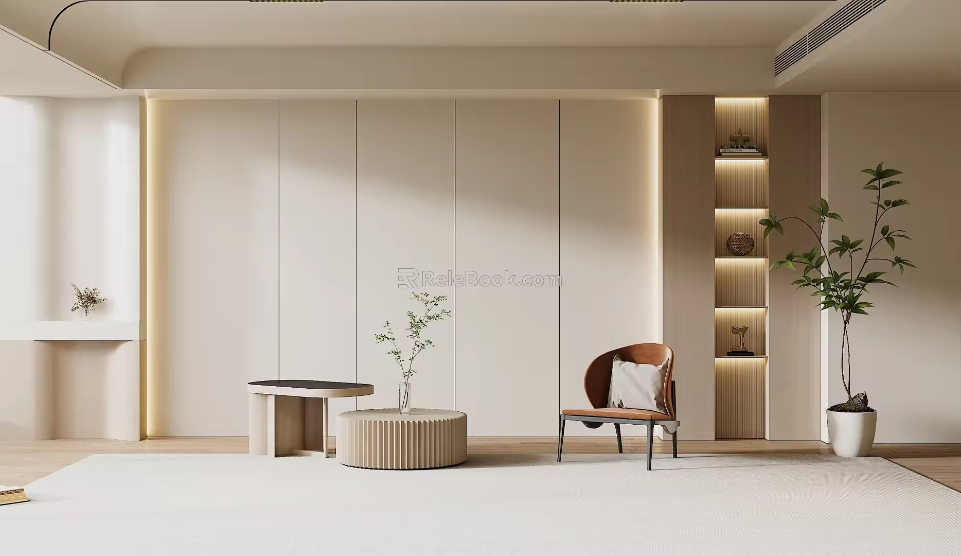 Modern sofa background wall cream wind sofa background wall 3d model