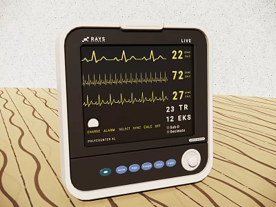 Medical Device Patient Monitor With EKG Waveform And Vital Signs Live 3d model