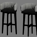 Pair of Modern Upholstered Bar Stools with High Backrest and Wooden Legs Design