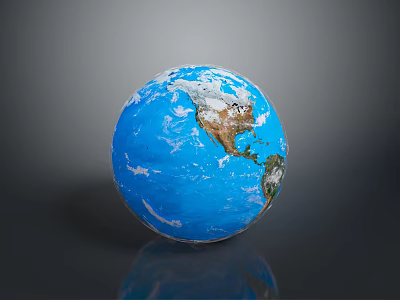 Blue Globe With White Clouds And Land Areas On Gray Background With Reflection 3d model