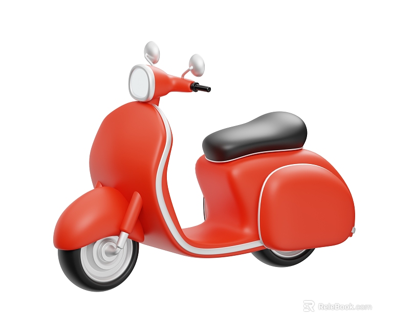 Red Classic Scooter With Black Leather Seat And White Accent Details 3d model 